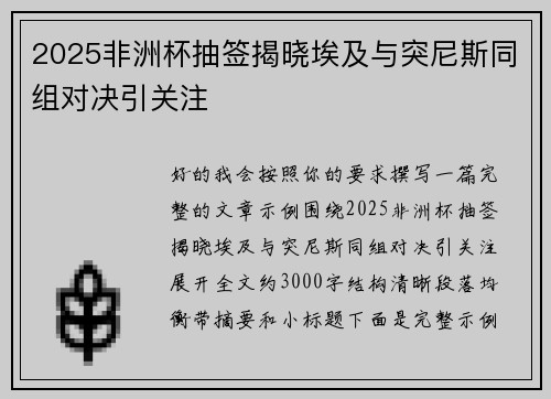 2025非洲杯抽签揭晓埃及与突尼斯同组对决引关注